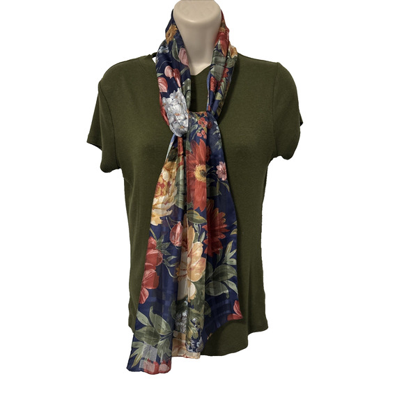 Women's 9X60" Sheer Scarf Floral Spring Autumn Fall Bloomcore Colorful BOHO - Picture 4 of 5